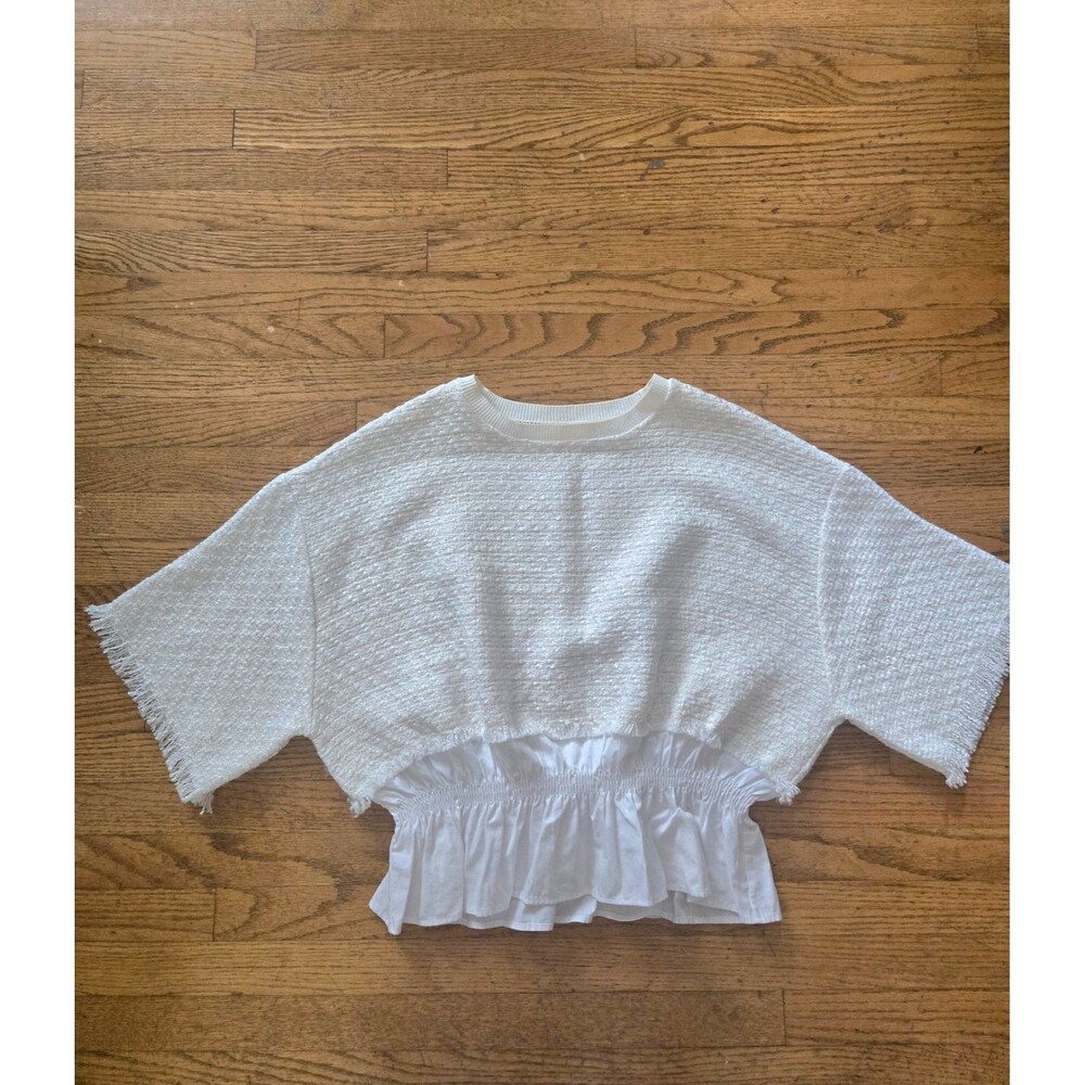 Anthropologie Maeve Tweed Ruffle Short Sleeve Twofer Blouse Size Large Ivory